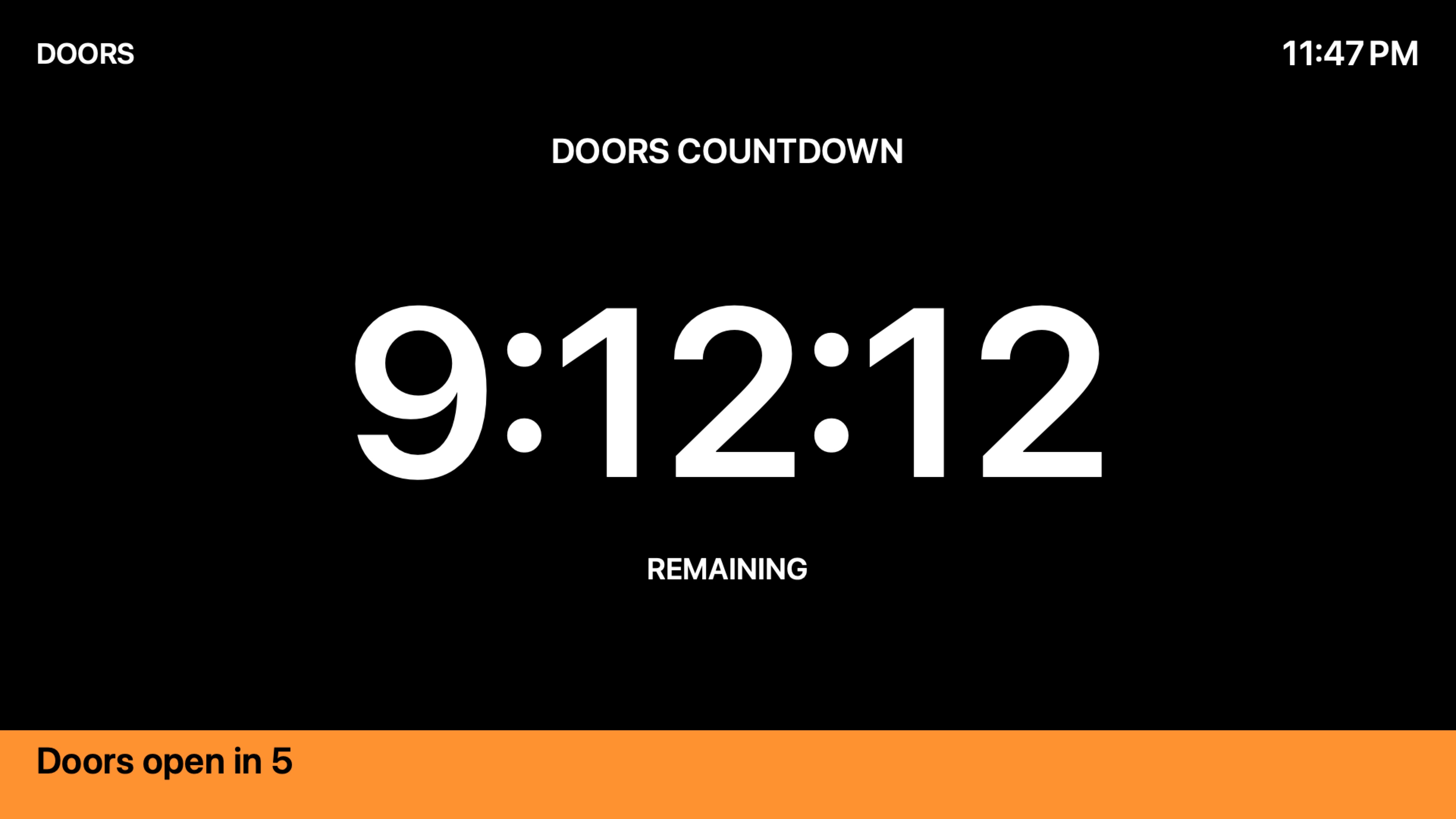 Stage Display showing a full-screen countdown timer.